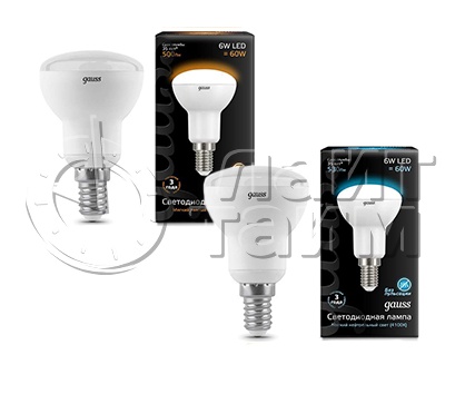 Лампа Gauss LED R50 E14 6W 2700K 1/10/50